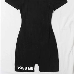 Rob knit slogan unitard romper
